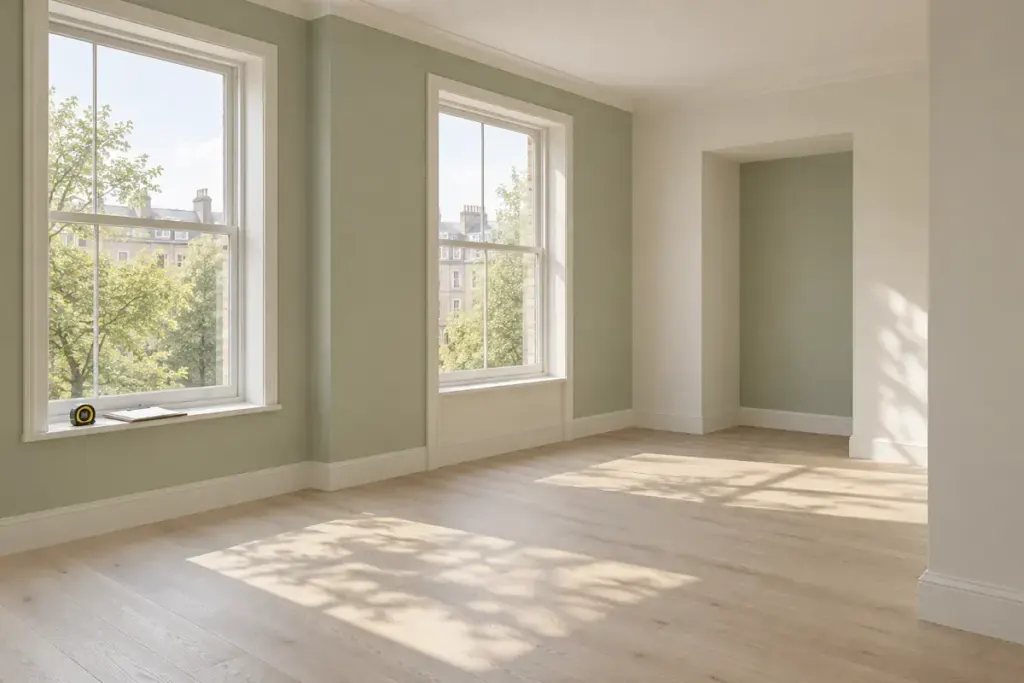 Illustration of an empty sunlit room for discussing home layouts